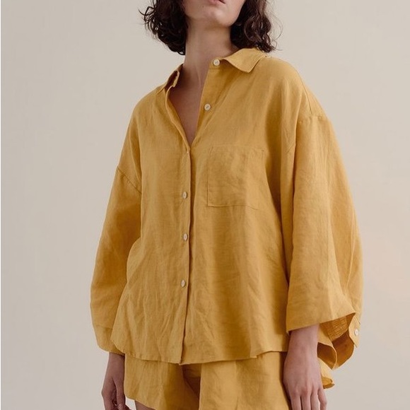 DEIJI STUDIOS Other - DEJI STUDIOS 03 Linen Sleepwear Set Mustard Size S/M